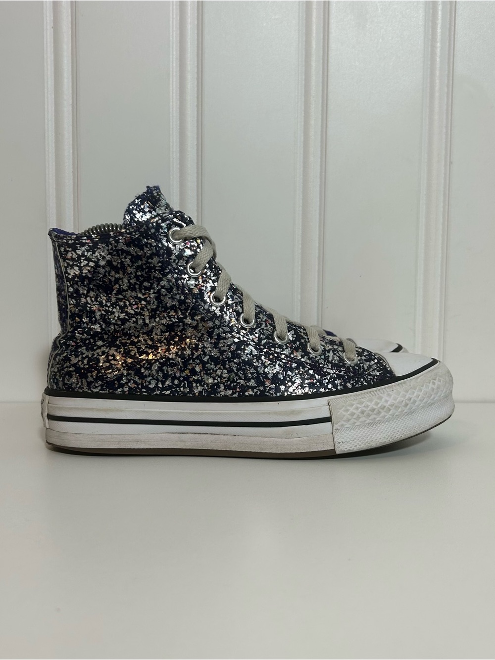 Converse ctas hi lift platform all star black silver Glitter Sneakers kids 4